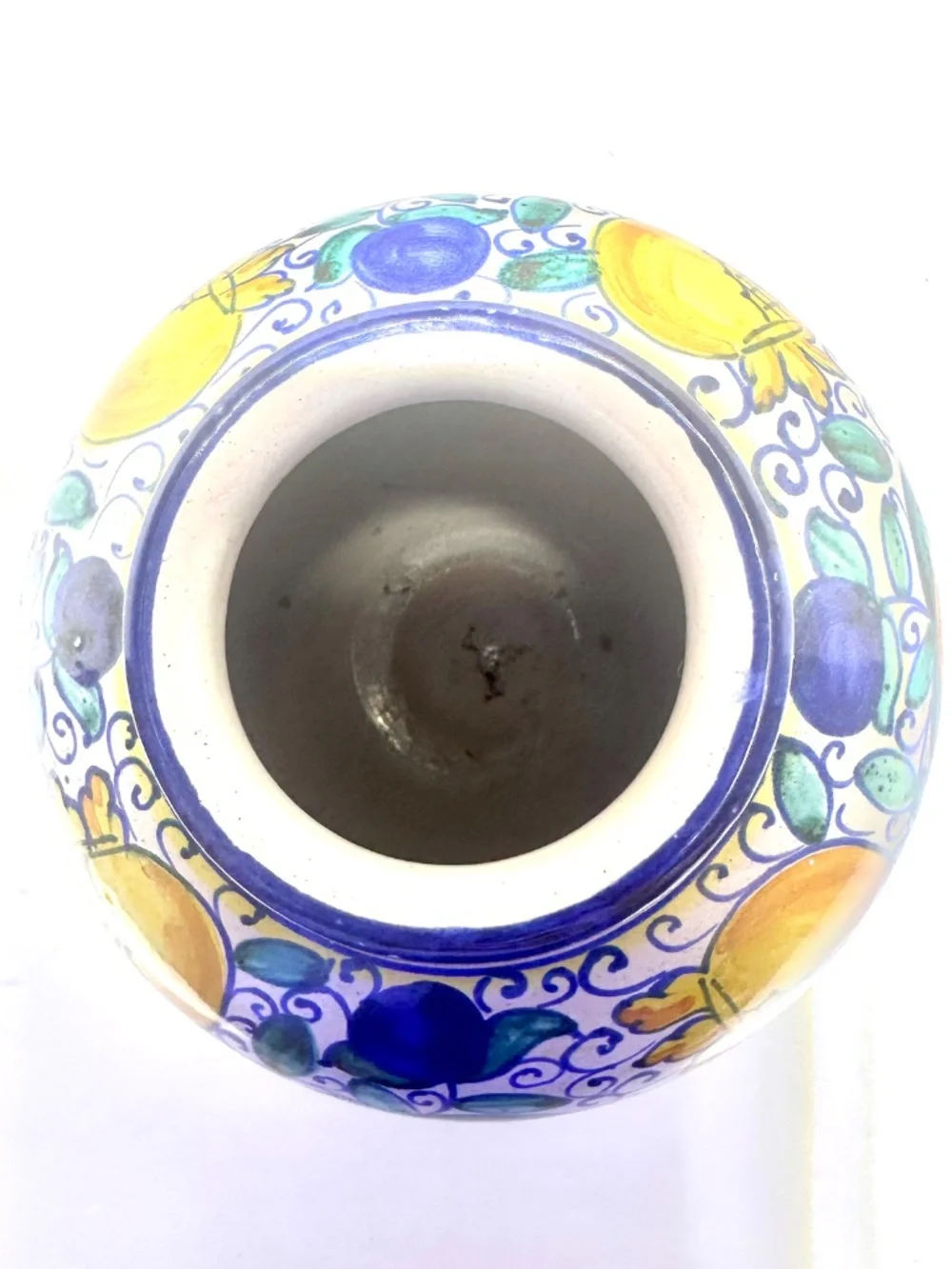 VTG Hand Painted Round Ceramic Vase 6” Fruit Motif Signed F Micalli Deruta Italy